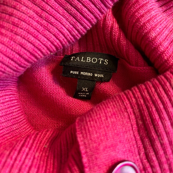 TALBOTS PURE MERINO WOOL PINK COWL NECK CARDIGAN WOMEN’S SWEATER SIZE XL - Picture 3 of 6